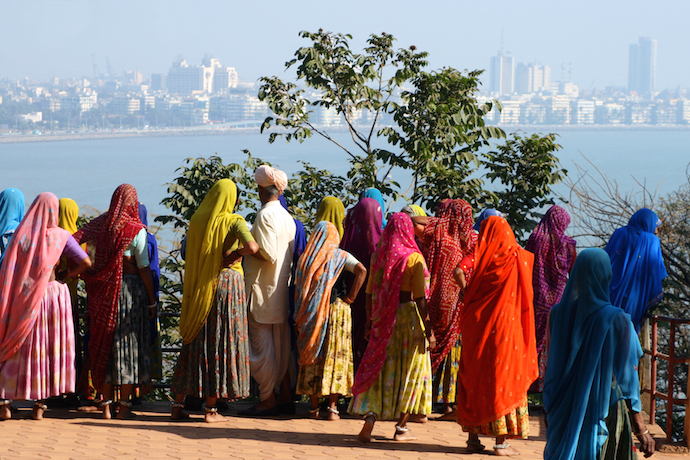 A group of indian women looking at the skyline of mumbai_shutterstock_32684389