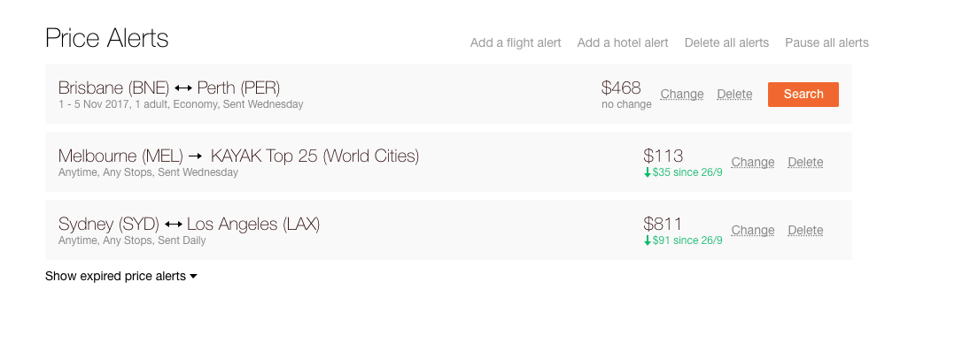 Create price alerts for cheap flights from Brisbane to Perth