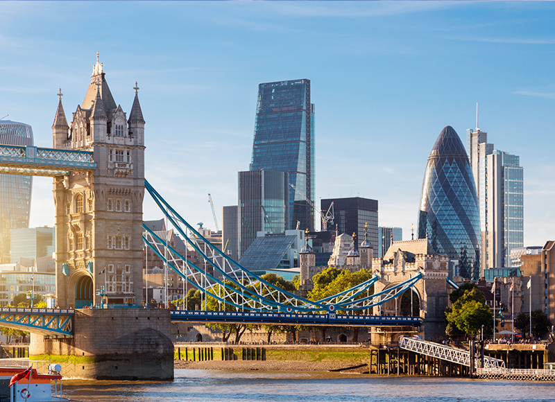 A view of Tower Bridge in summer