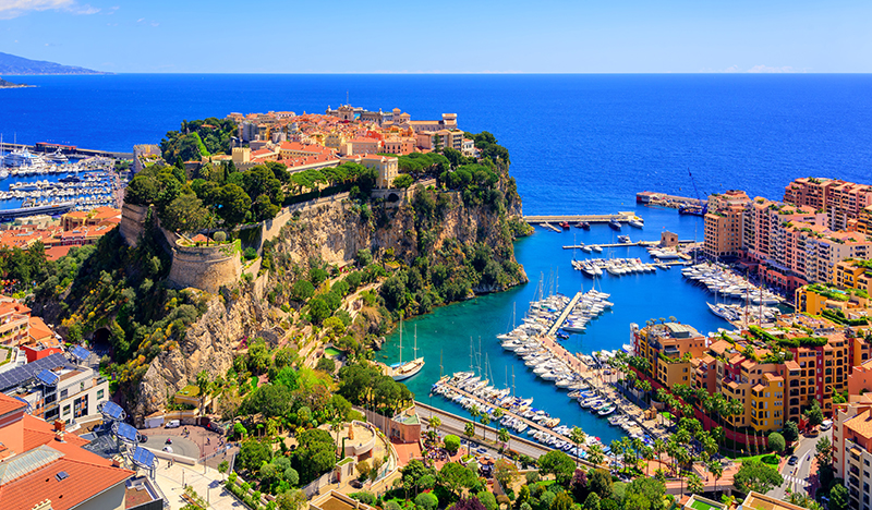 Old town and Prince Palace on the rock in Mediterranean Sea, Monaco