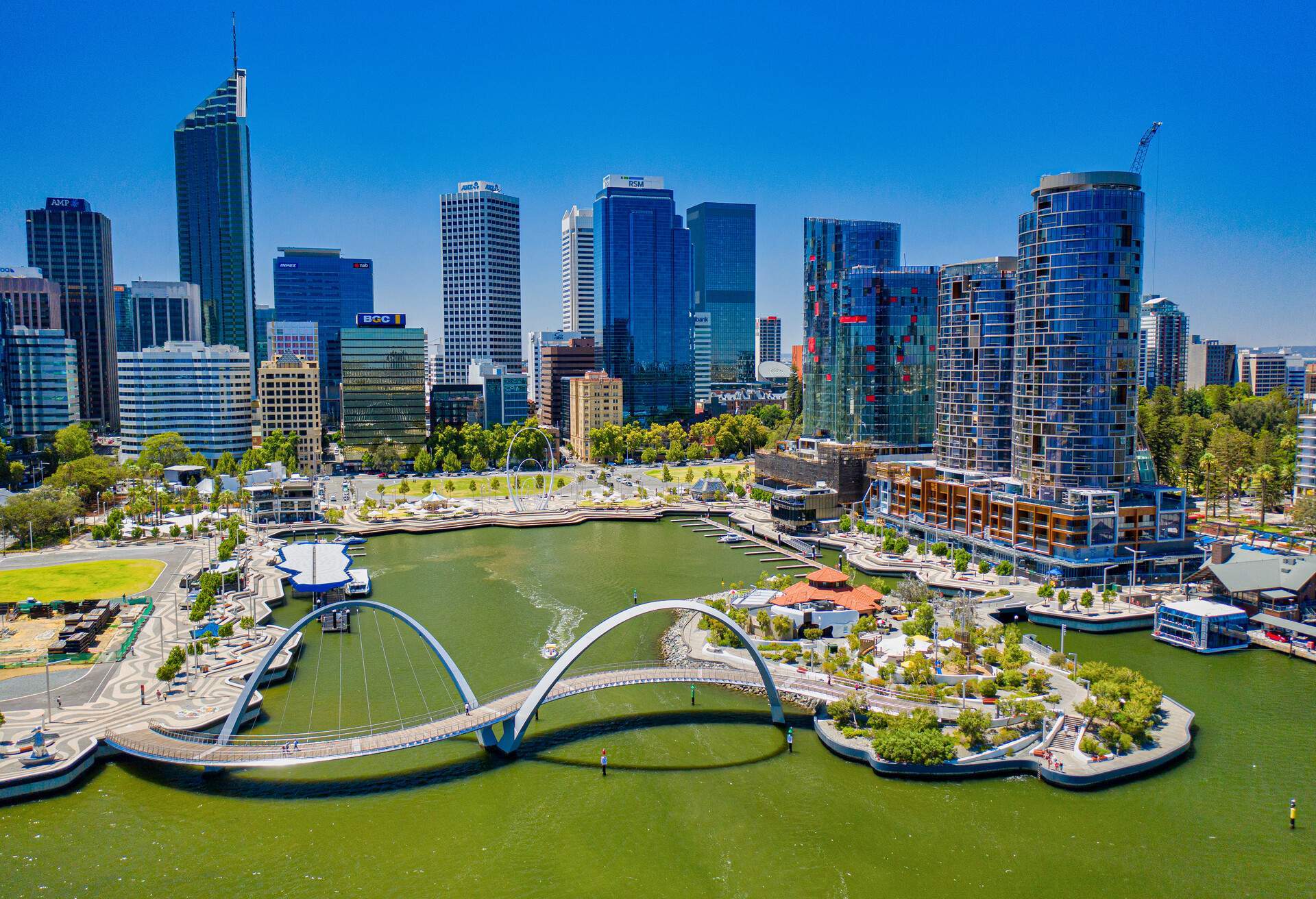 Aerial view of Elizabeth Quay waterfront, Perth - Western Australia 