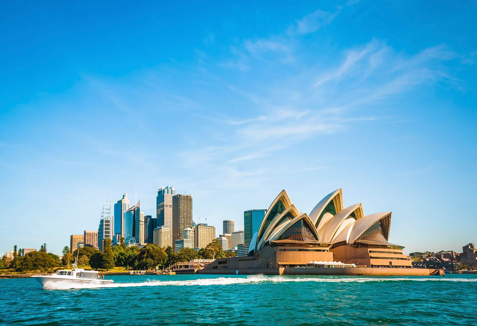 The city skyline of Sydney, Australia. Circular Quay and Opera House.