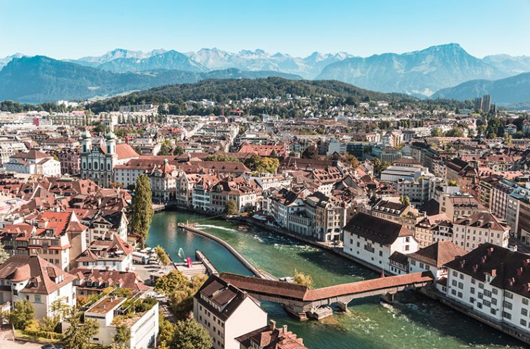 Aerial view of Lucerne, Switzerland - the happiest countries in the world