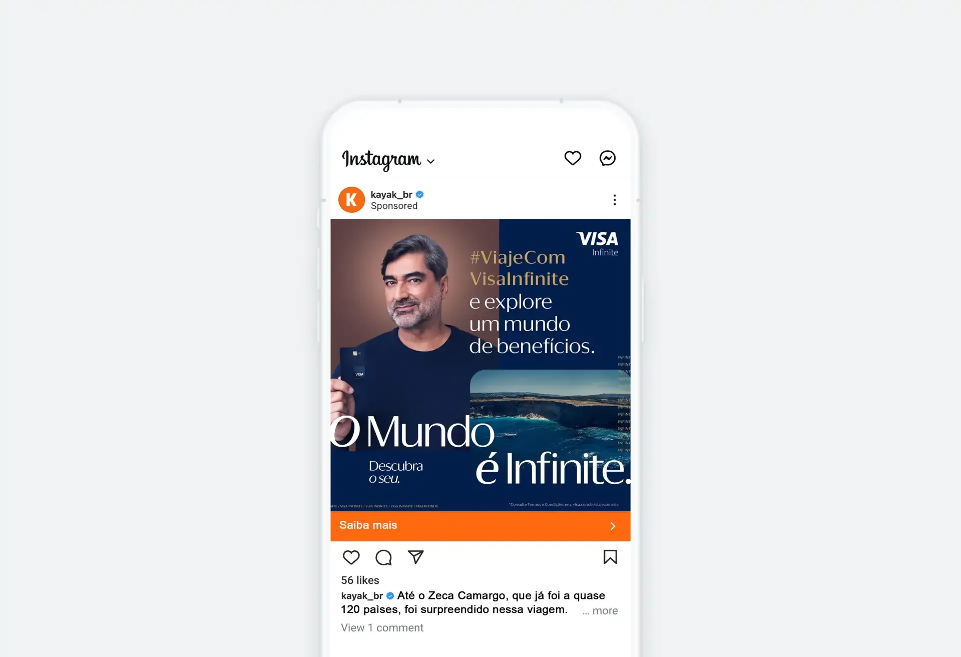Instagram ad for Visa Infinite featuring travel benefits and scenic imagery.