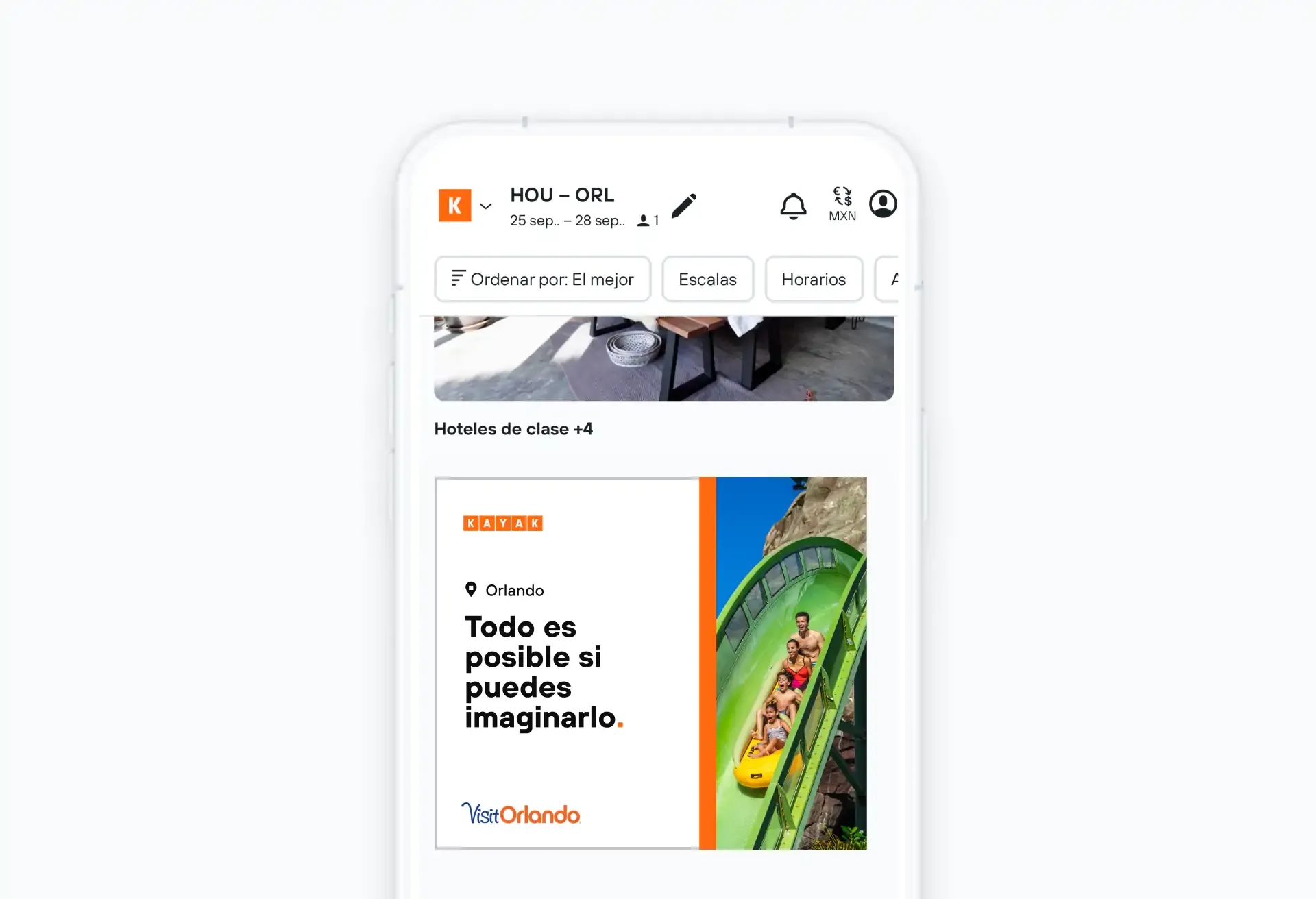 Visit Orlando mobile ad: 'Everything is possible if you can imagine it' with water slide.