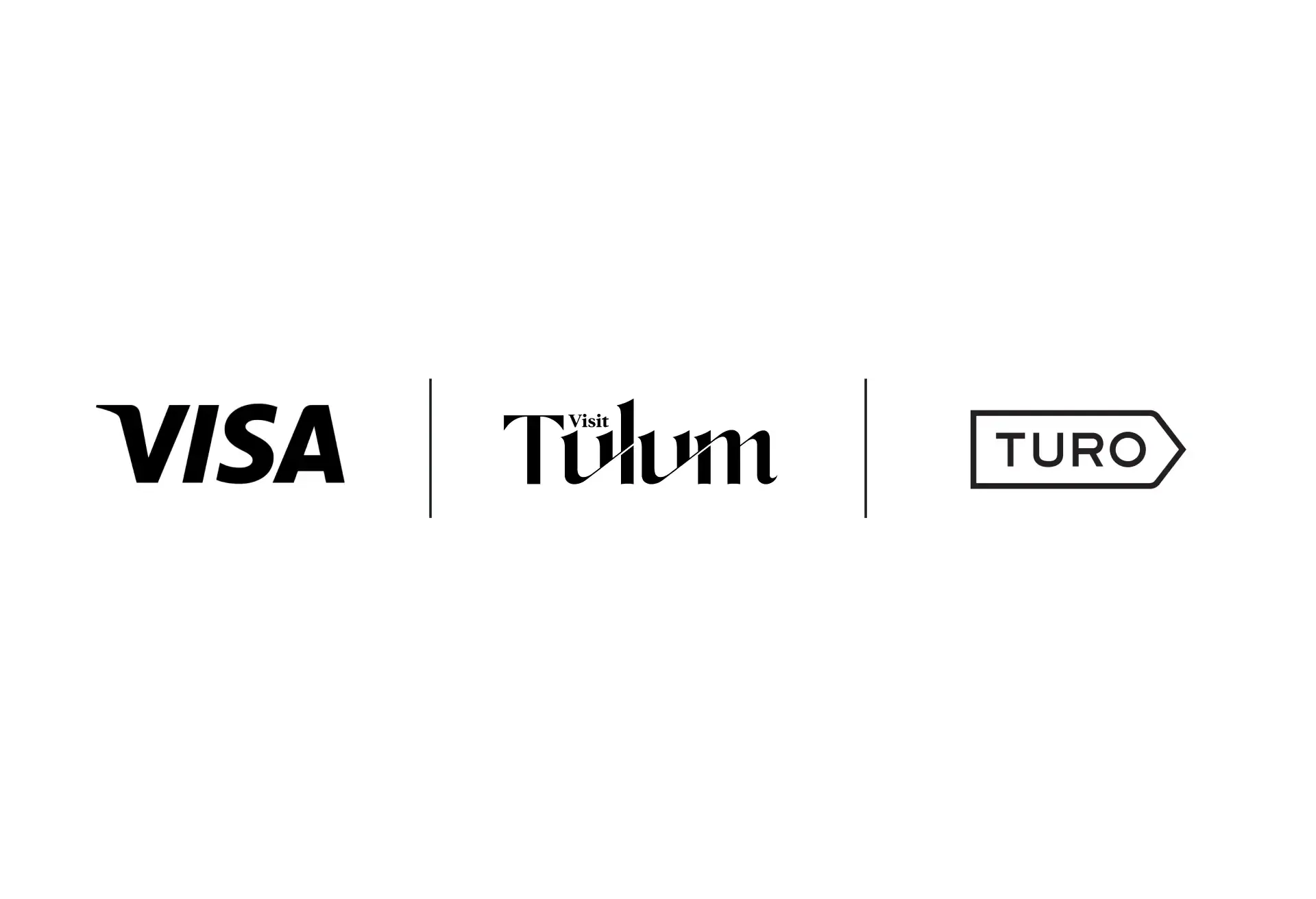 Logos of Visa, Visit Tulum, and Turo displayed on a clean white background.