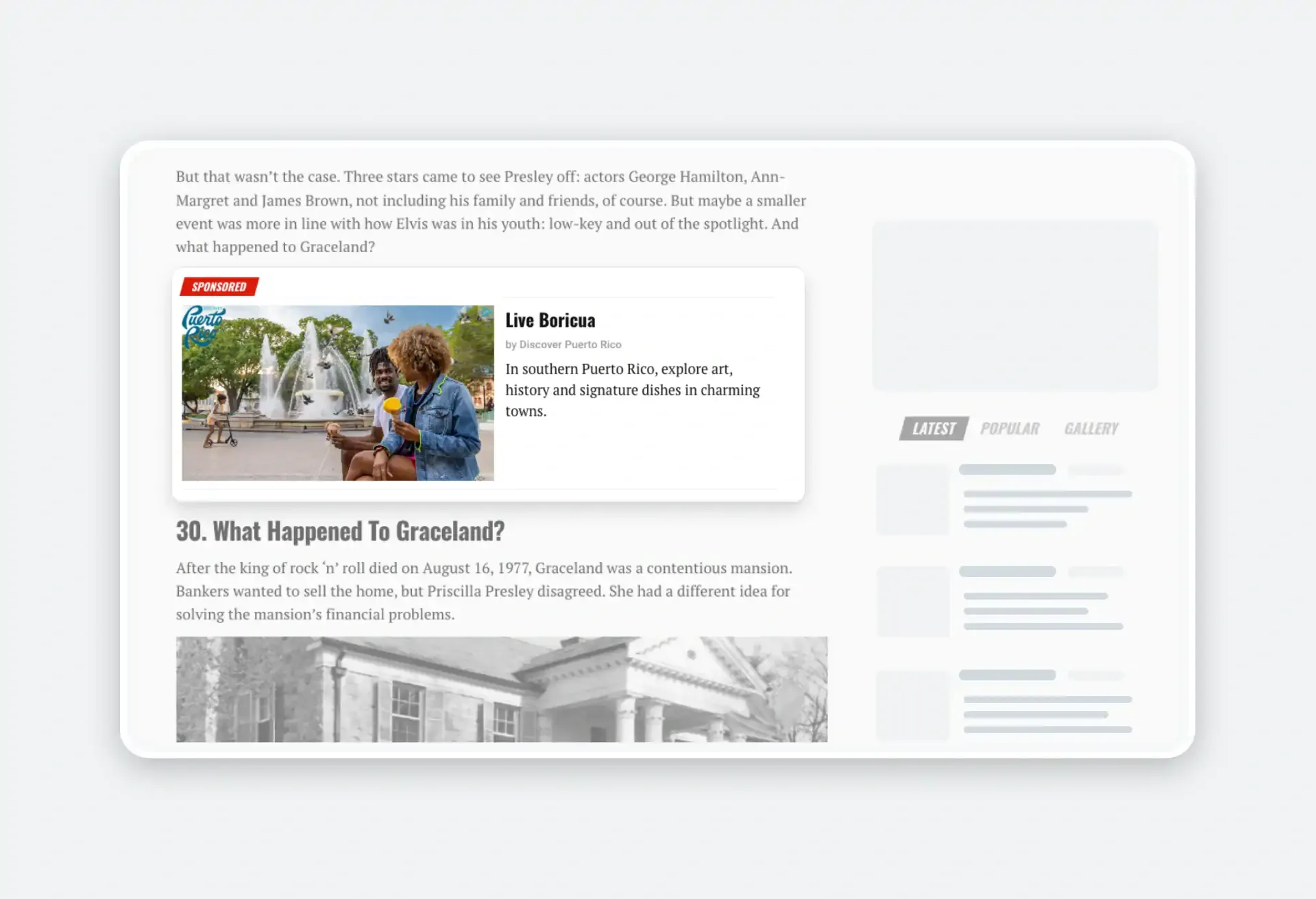 Ad for Discover Puerto Rico promoting 'Live Boricua' with culture, art, and cuisine.