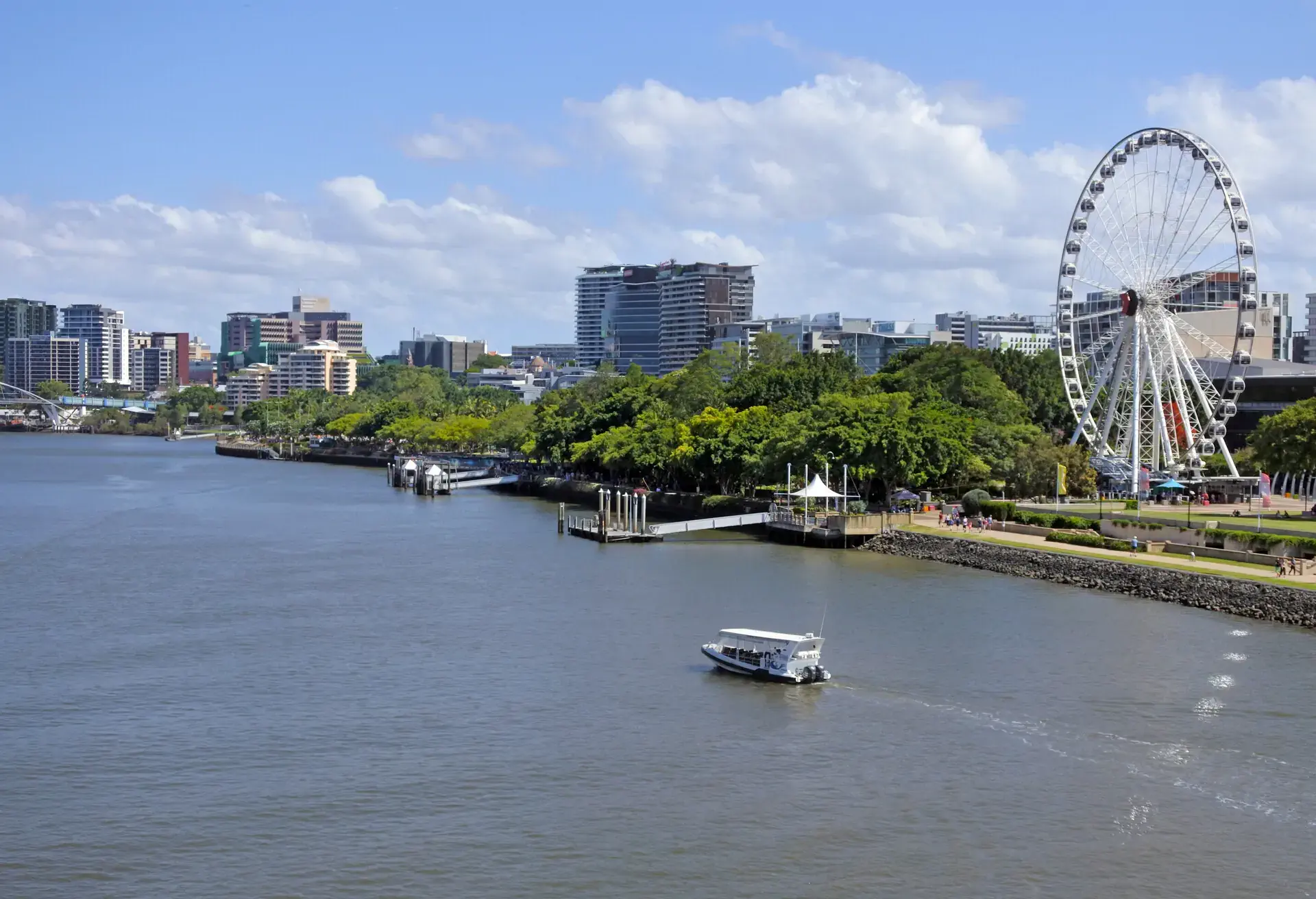 Aerial landscape view of Brisbane Southbank in Queensland, Australia.