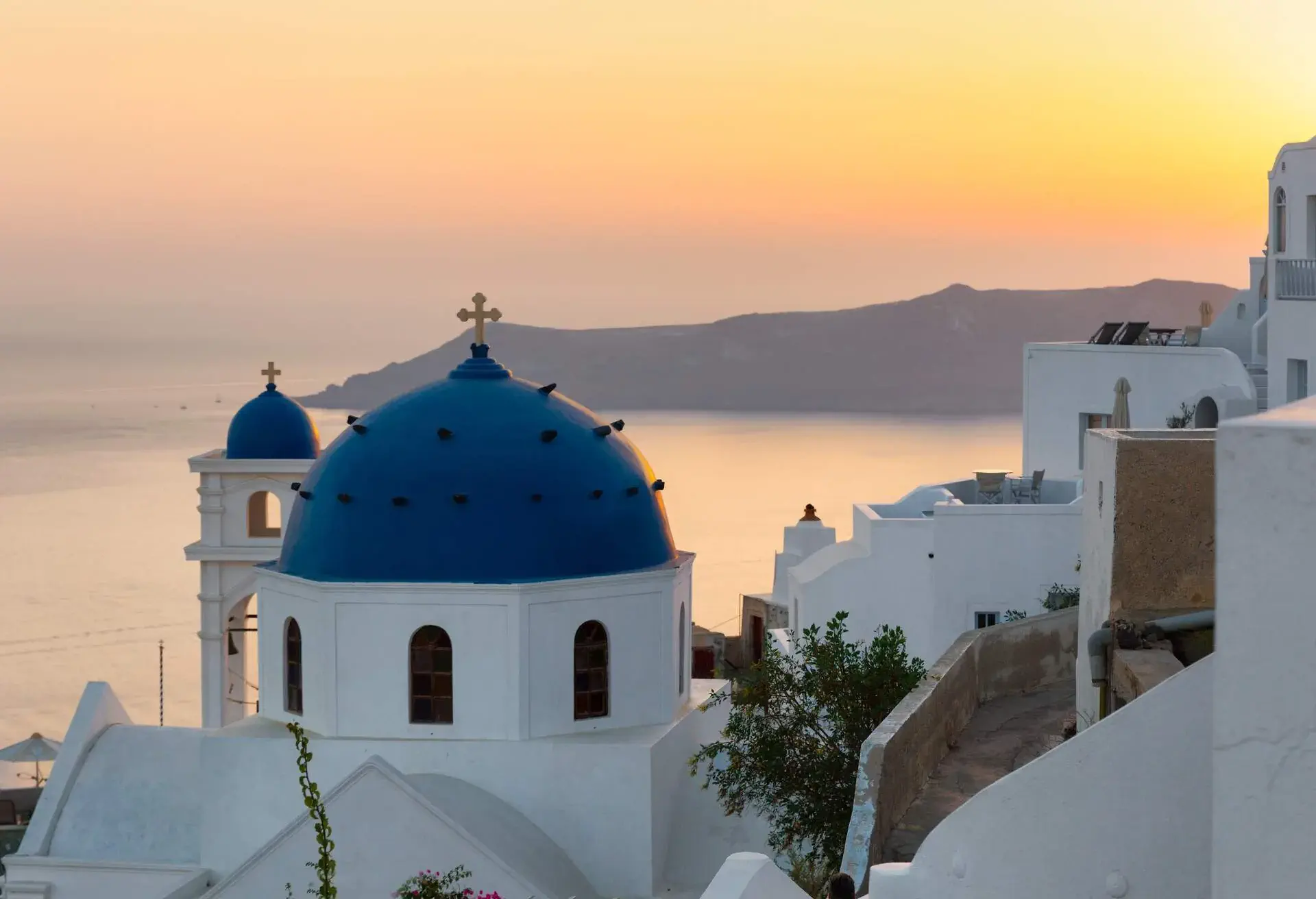 Traditional church in Imerovigli, Santorini, Greece, during sunset; Shutterstock ID 519685825
